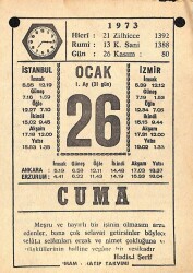 26 Ocak 1973 Takvim Yaprağı - Doğum Günü Hediyesi EFM(N)10834 - 1