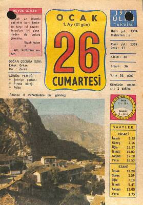 26 Ocak 1974 Takvim Yaprağı - Doğum Günü Hediyesi EFM(N)12423 - 1