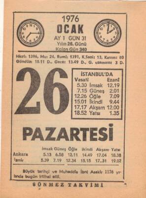 26 Ocak 1976 Takvim Yaprağı EFM(N)4827 - 1