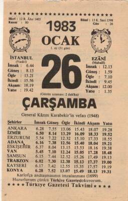 26 Ocak 1983 Takvim Yaprağı EFM(N)4579 - 1