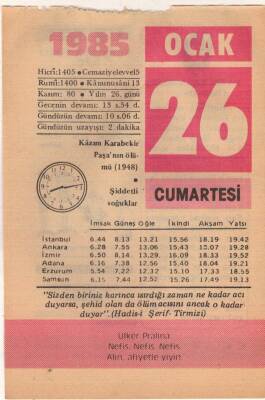 26 Ocak 1985 Takvim Yaprağı EFM(N)4796 - 1