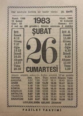 26 Şubat 1983 Takvim Yaprağı - Doğum Günü Hediyesi EFM(N)7823 - 1