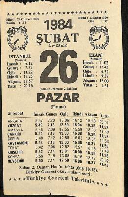 26 Şubat 1984 Takvim Yaprağı - Doğum Günü Hediyesi EFM(N)11818 - 1