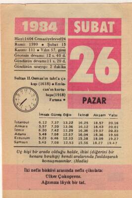 26 Şubat 1984 Takvim Yaprağı EFM(N)5349 - 1