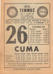 26 Temmuz 1974 Takvim Yaprağı EFM(N)2139 - 3