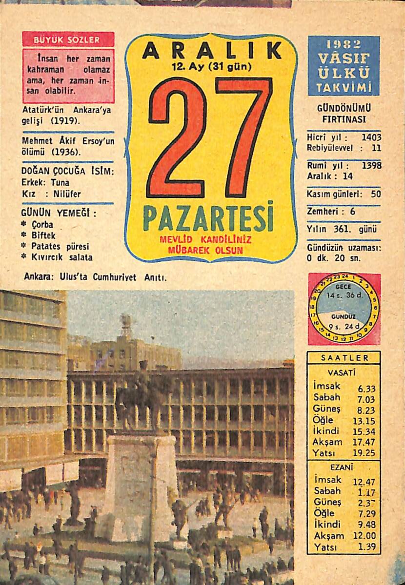 27 Aralık 1982 Takvim Yaprağı - Doğum Günü Hediyesi EFMN13648 - 1