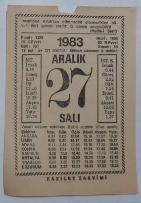 27 Aralık 1983 Takvim Yaprağı - Doğum Günü Hediyesi EFM(N)6881 - 1