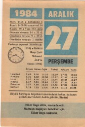 27 Aralık 1984 Takvim Yaprağı EFM(N)4186 - 3