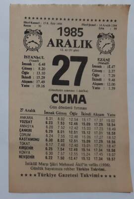 27 Aralık 1985 Takvim Yaprağı - Doğum Günü Hediyesi EFM(N)6872 - 1