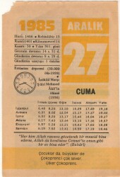 27 Aralık 1985 Takvim Yaprağı EFM(N)4124 - 3