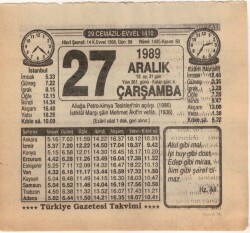 27 Aralık 1989 Takvim Yaprağı EFM(N)4217 - 3