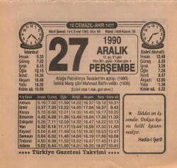 27 Aralık 1990 Takvim Yaprağı EFM(N)4155 - 3