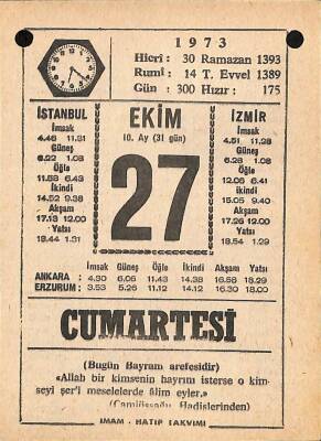 27 Ekim 1973 Takvim Yaprağı - Doğum Günü Hediyesi EFM(N)10609 - 4