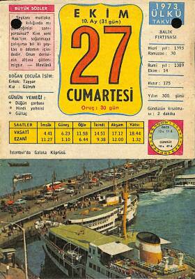 27 Ekim 1973 Takvim Yaprağı - Doğum Günü Hediyesi EFM(N)11751 - 1