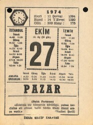 27 Ekim 1974 Takvim Yaprağı - Doğum Günü Hediyesi EFM(N)10588 - 2