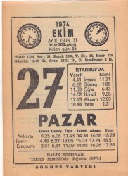 27 Ekim 1974 Takvim Yaprağı EFM(N)2997 - 3