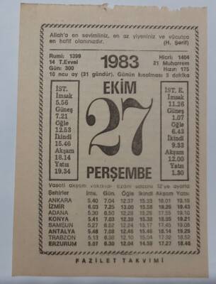 27 Ekim 1983 Takvim Yaprağı - Doğum Günü Hediyesi EFM(N)6731 - 1