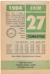 27 Ekim 1984 Takvim Yaprağı EFM(N)3028 - 3