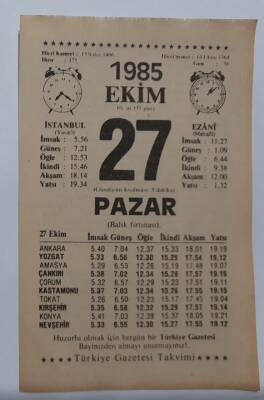 27 Ekim 1985 Takvim Yaprağı - Doğum Günü Hediyesi EFM(N)6672 - 1