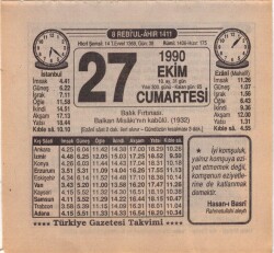 27 Ekim 1990 Takvim Yaprağı EFM(N)3152 - 1