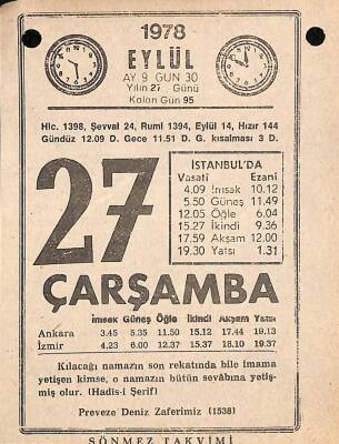 27 Eylül 1978 Takvim Yaprağı - Doğum Günü Hediyesi EFM(N)9776 - 1