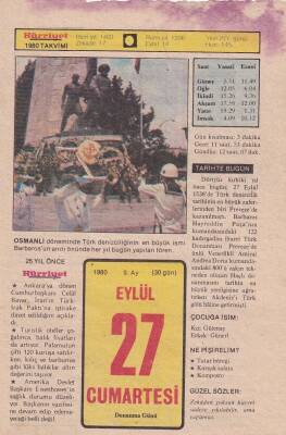 27 Eylül 1980 Takvim Yaprağı -Doğum Günü Hediyesi EFM(N)6427 - 1