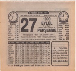 27 Eylül 1990 Takvim Yaprağı EFM(N)2882 - 3