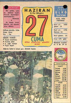 27 Haziran 1980 Takvim Yaprağı - Doğum Günü Hediyesi EFM(N)9144 - 1