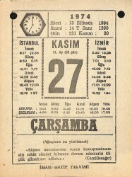 27 Kasım 1974 Takvim Yaprağı - Doğum Günü Hediyesi EFM(N)10789 - 4