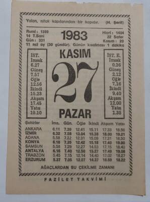 27 Kasım 1983 Takvim Yaprağı - Doğum Günü Hediyesi EFM(N)6906 - 1