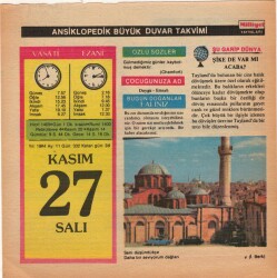 27 Kasım 1984 Takvim Yaprağı EFM(N)4063 - 3