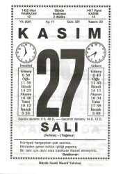 27 Kasım 2001 Takvim Yaprağı Doğum Günü Hediyesi EFM(N)4031 - 1