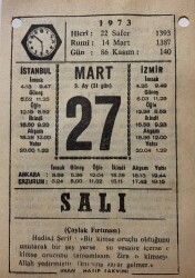 27 Mart 1973 Takvim Yaprağı - Doğum Günü Hediyesi EFM(N)8093 - 2