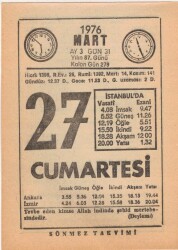 27 Mart 1976 Takvim Yaprağı EFM(N)5968 - 3