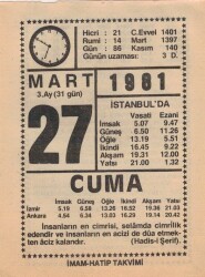 27 Mart 1981 Takvim Yaprağı EFM(N)6028 - 1