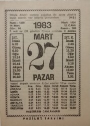 27 Mart 1983 Takvim Yaprağı - Doğum Günü Hediyesi EFM(N)7940 - 2