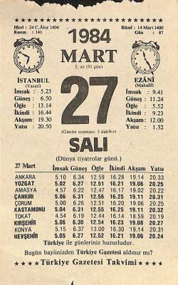 27 Mart 1984 Takvim Yaprağı - Doğum Günü Hediyesi EFM(N)11197 - 1