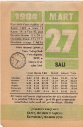 27 Mart 1984 Takvim Yaprağı EFM(N)6090 - 2