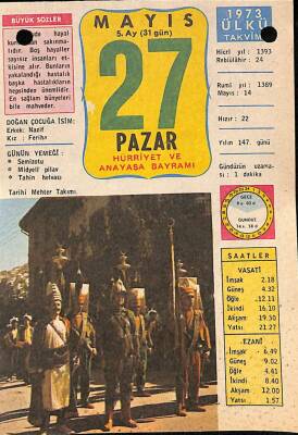 27 Mayıs 1973 Takvim Yaprağı - Doğum Günü Hediyesi EFM(N)9352 - 1