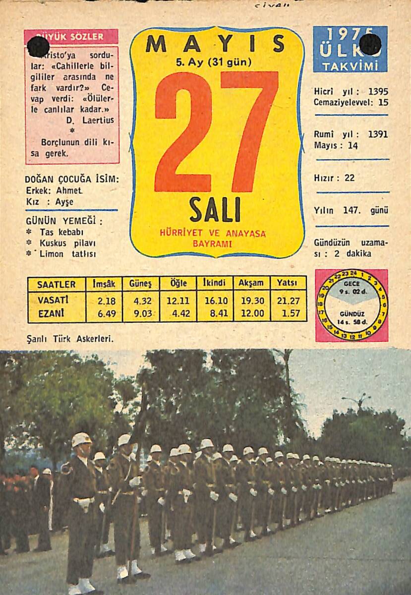 27 Mayıs 1975 Takvim Yaprağı - Doğum Günü Hediyesi EFMN13636 - 1