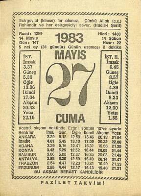 27 Mayıs 1983 Takvim Yaprağı - Doğum Günü Hediyesi EFM(N)12150 - 1