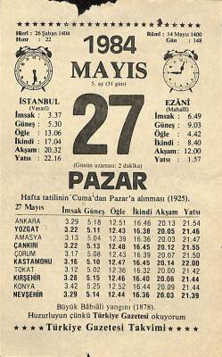 27 Mayıs 1984 Takvim Yaprağı - Doğum Günü Hediyesi EFM(N)11151 - 1