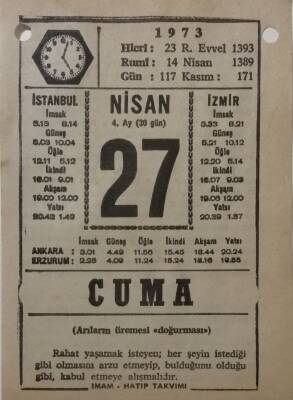 27 Nisan 1973 Takvim Yaprağı - Doğum Günü Hediyesi EFM(N)8124 - 2