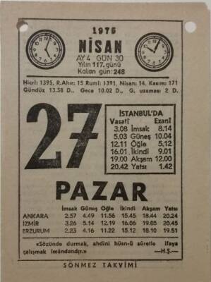 27 Nisan 1975 Takvim Yaprağı - Doğum Günü Hediyesi EFM(N)8154 - 2