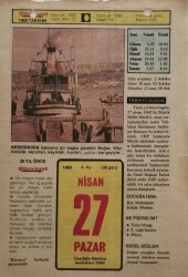 27 Nisan 1980 Takvim Yaprağı - Doğum Günü Hediyesi EFM(N)8411 - 1