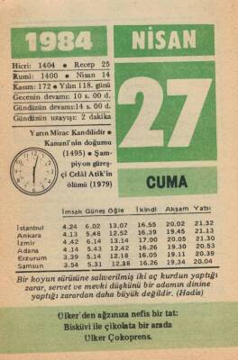 27 Nisan 1984 Takvim Yaprağı EFM(N)6206 - 1