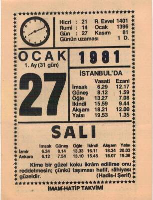 27 Ocak 1981 Takvim Yaprağı EFM(N)4673 - 1