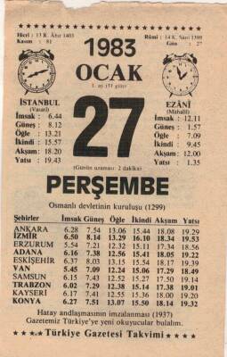 27 Ocak 1983 Takvim Yaprağı EFM(N)4580 - 1