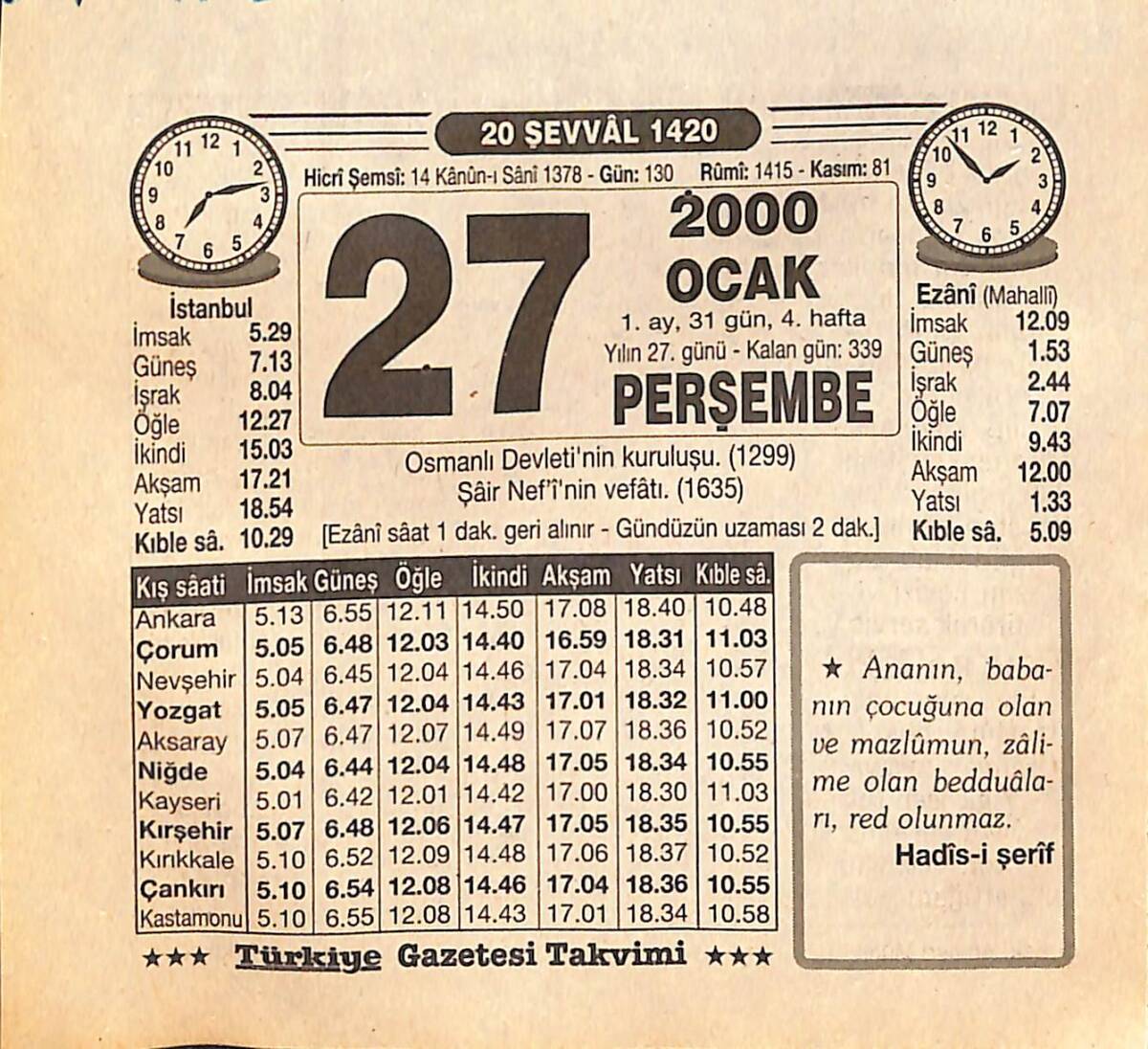 27 Ocak 2000 Takvim Yaprağı - Doğum Günü Hediyesi EFM(N)13212 - 1