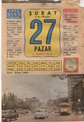 27 Şubat 1972 Takvim Yaprağı EFM(N)5488 - 1